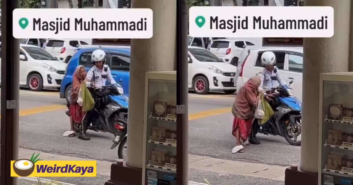 Kind M'sian Police Officer Gives Old Woman A Lift, Wins Praise From Netizens