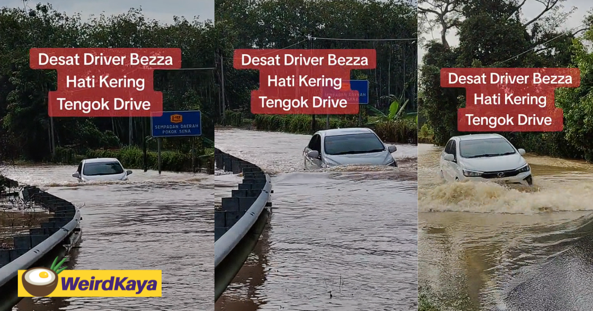 ‘king of the road 2. 0’ - perodua bezza crosses flooded road like it’s easy peasy | weirdkaya