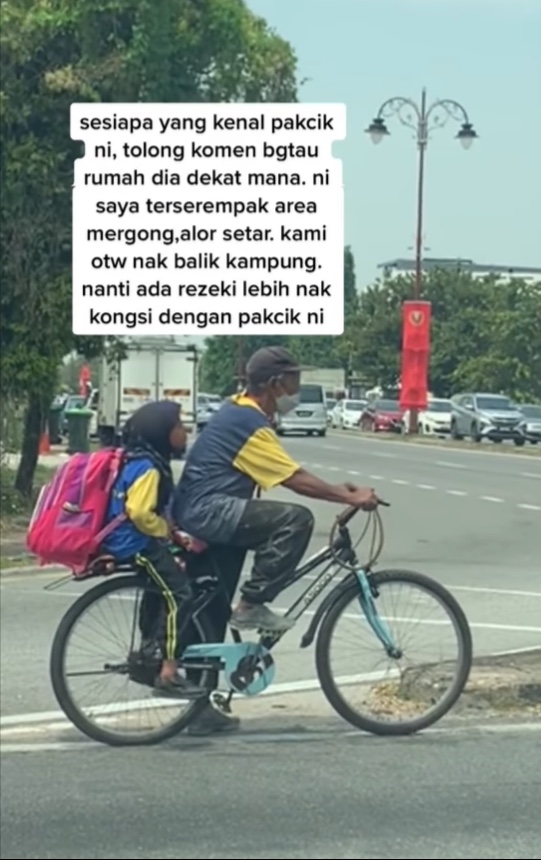 Netizens saddened by pakcik sending grandkid to school with his bicycle