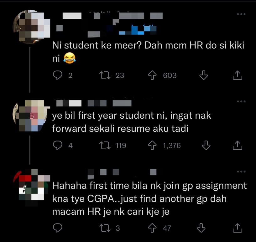 Netizen shocked to learn high cgpa required to join group assignment