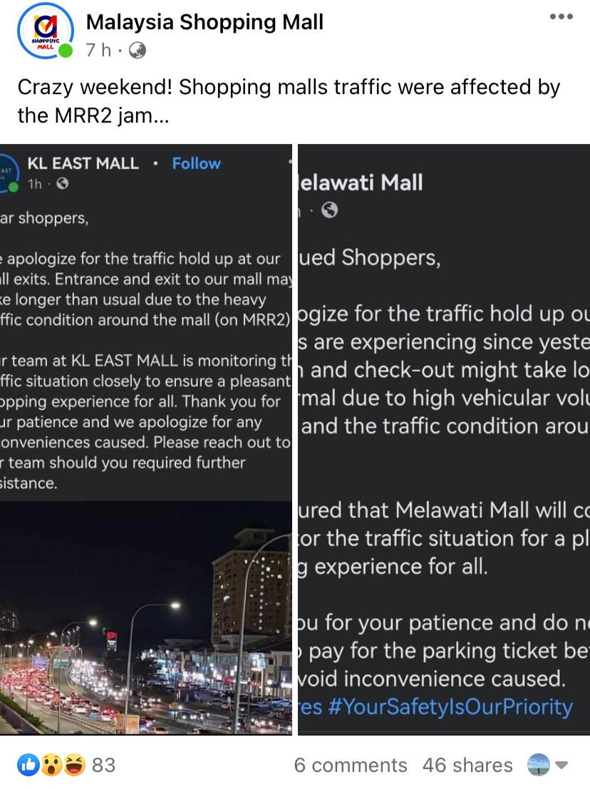 Kl east mall apologises over heavy traffic congestion near mrr2 | weirdkaya