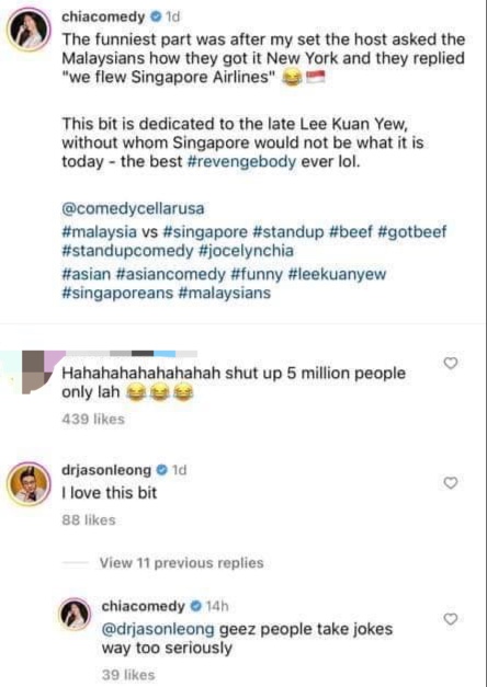 ‘i love this bit' — m'sian comedian jason leong bashed by m'sians for supporting jocelyn chia | weirdkaya