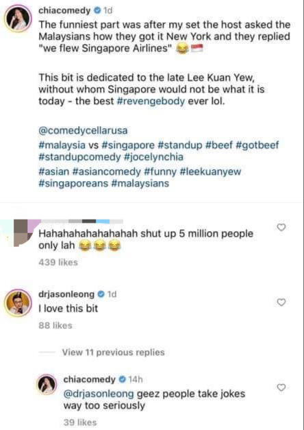 ‘i love this bit' — m'sian comedian jason leong bashed by m'sians for supporting jocelyn chia | weirdkaya