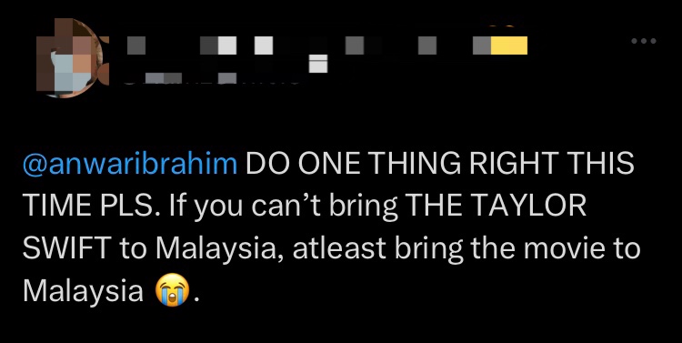Taylor swift's 'the eras tour concert' film will not be showing in m'sia & we know it all too well comment 3