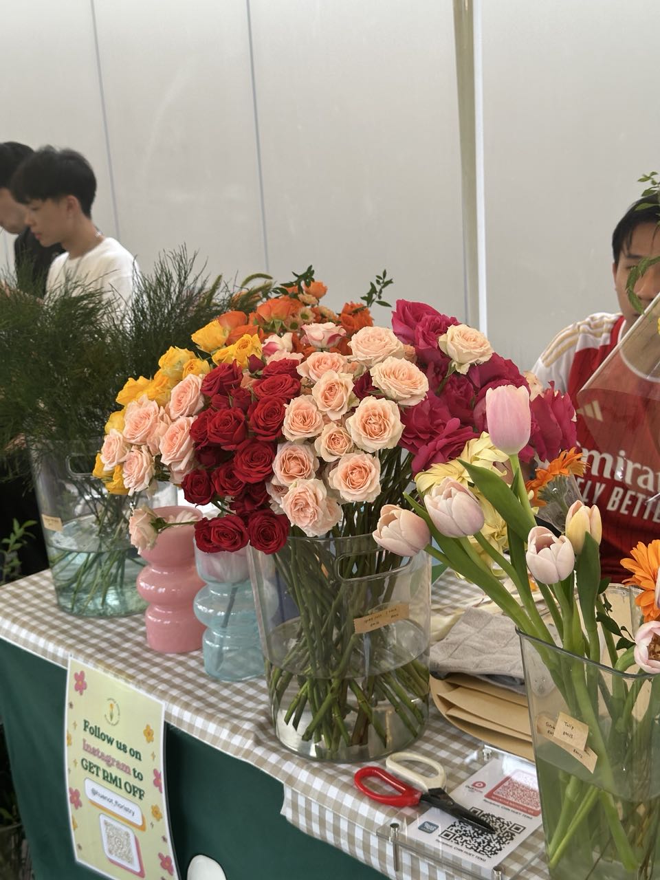 Flower bouquet sold in a booth