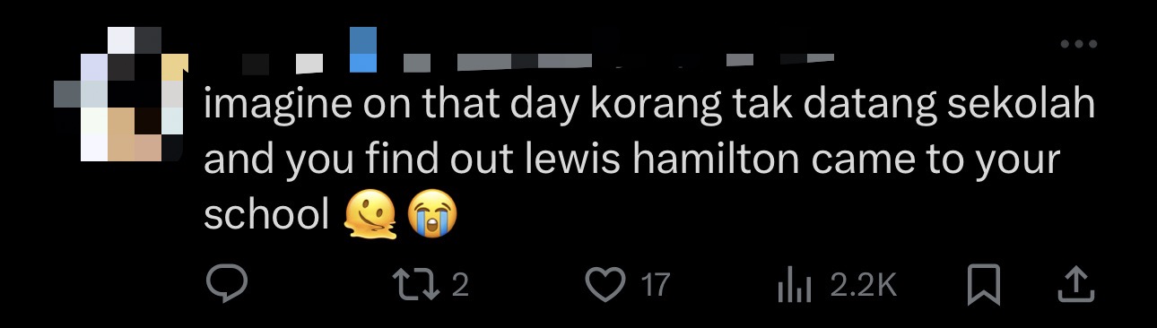Netizens confused after lewis hamilton randomly found at smk seri keramat comment 1