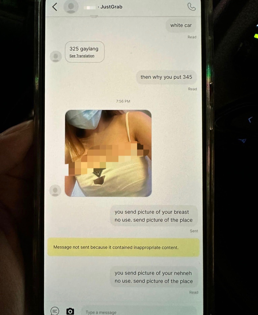 Chat of sg grab rider and passenger who sent pic of chest