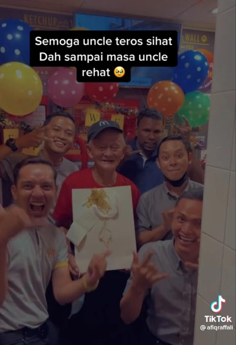 M'sians touched by video of mcd employees throwing a retirement party for 87yo uncle