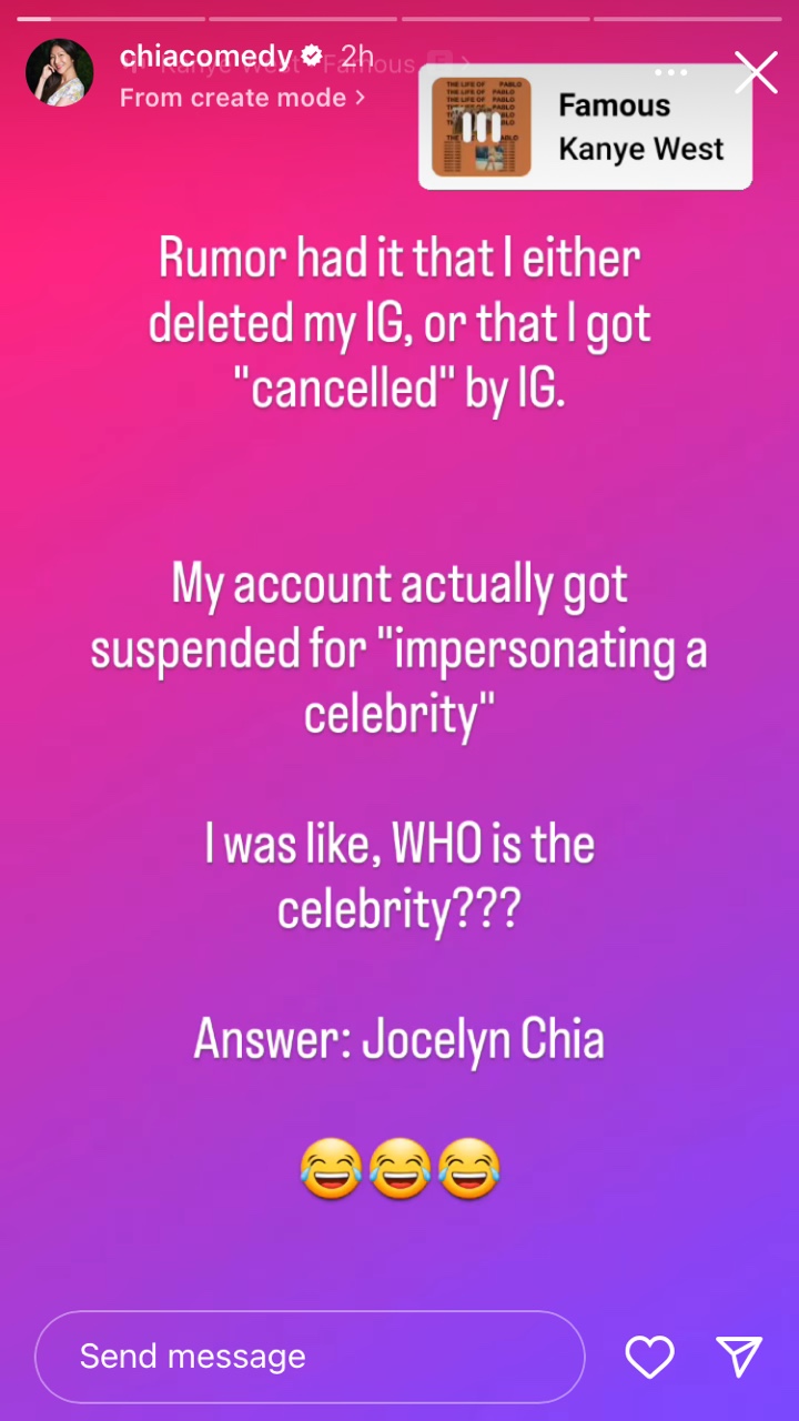 Jocelyn chia’s ig up and running again, she shows no remorse & thanks comedy community for support
