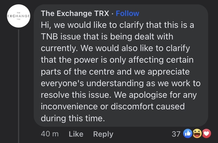 The exchange trx reply to power outage