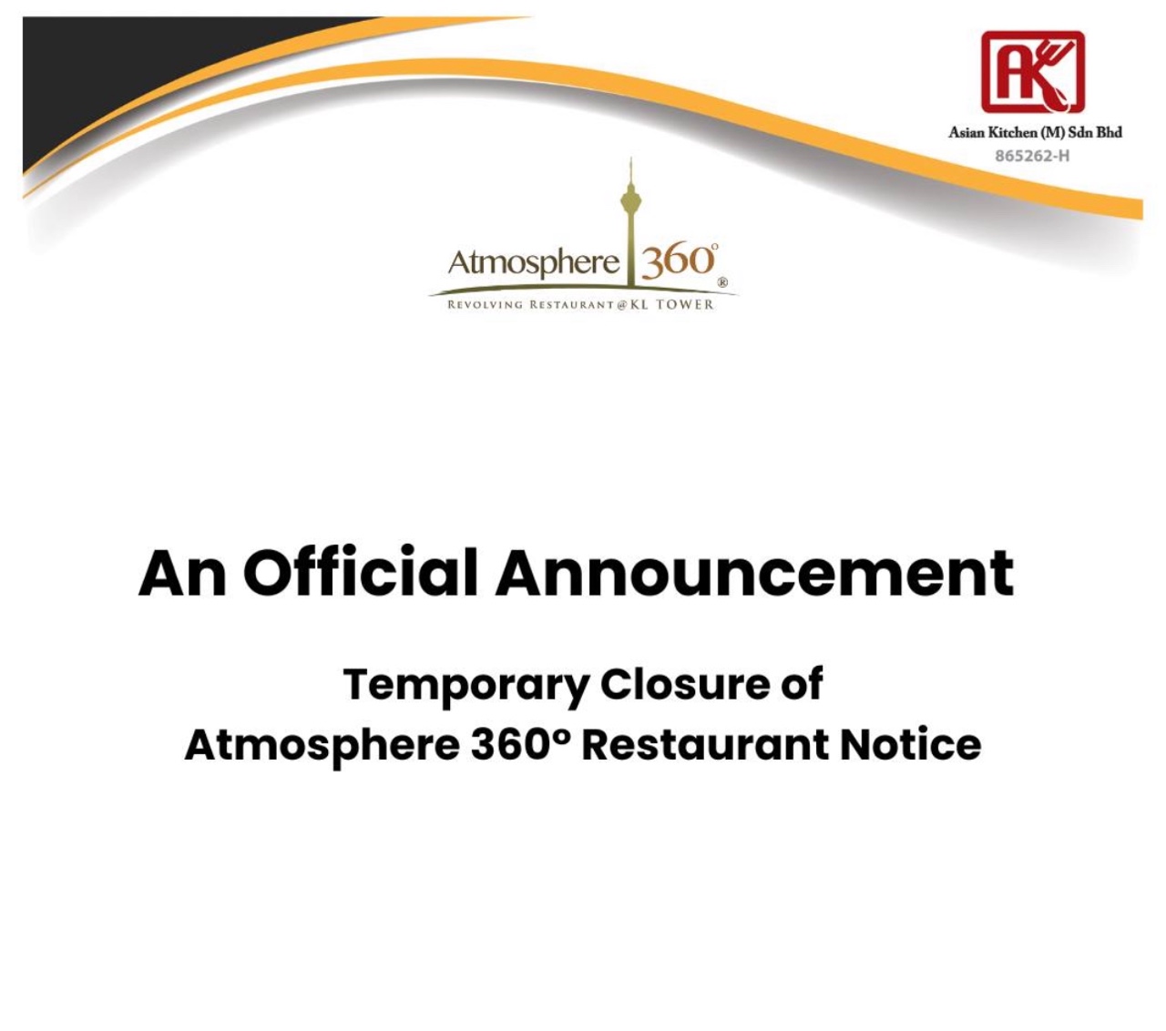 Official announcement by atmosphere 360 closing