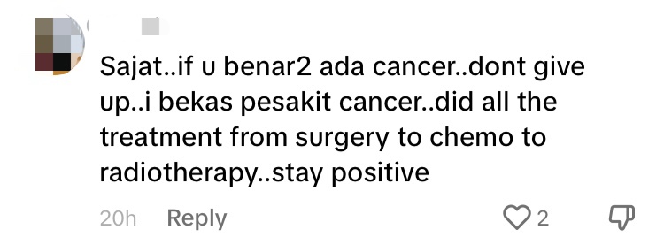 'just waiting for death' — nur sajat reveals she has cancer on tiktok comment 2