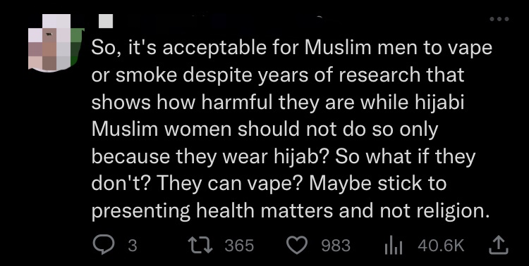 M'sians have mixed reactions over post of hijab-clad woman vaping by public health malaysia comment 1