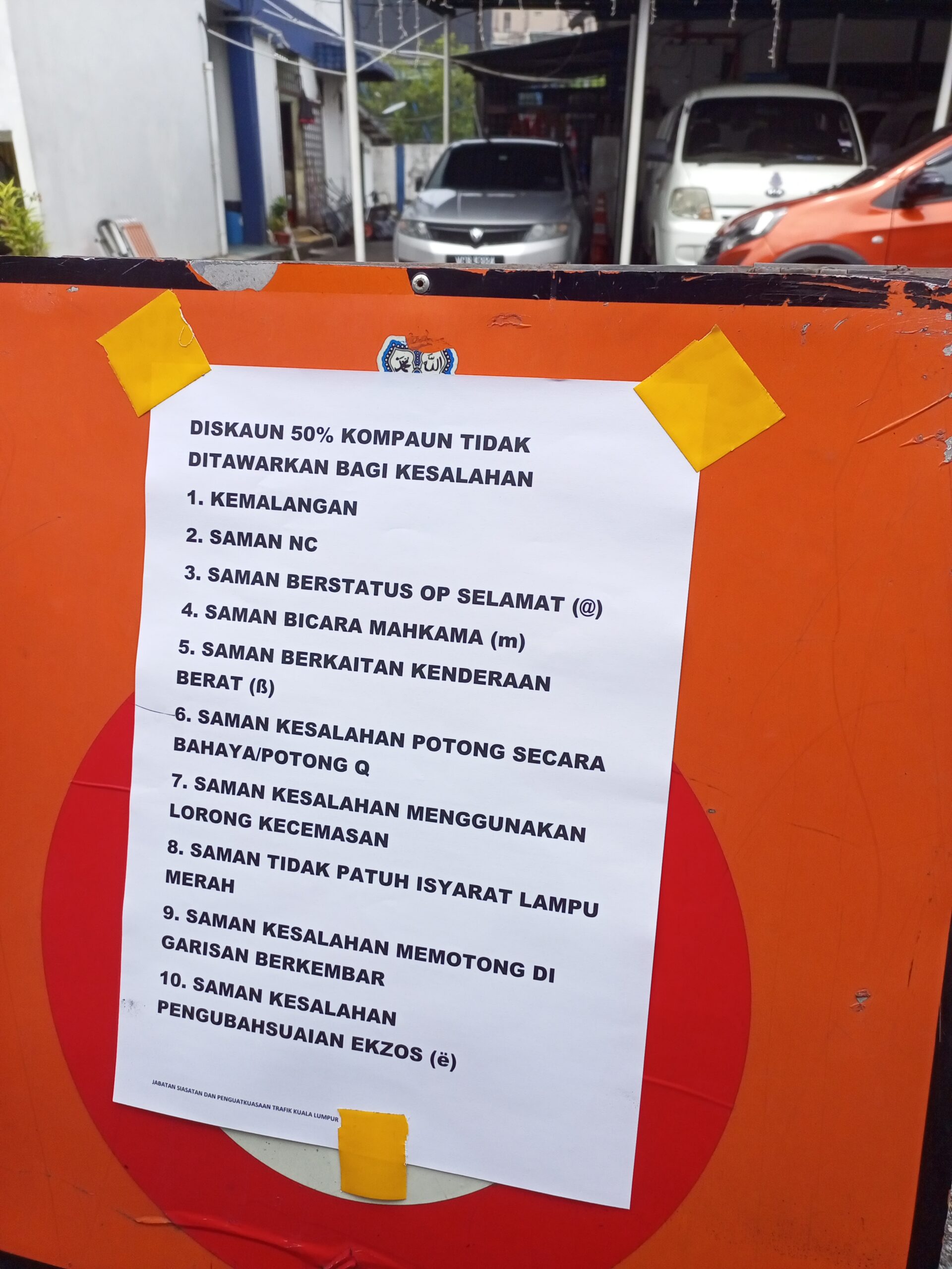 List of traffic offences at jalan tun h s lee traffic station