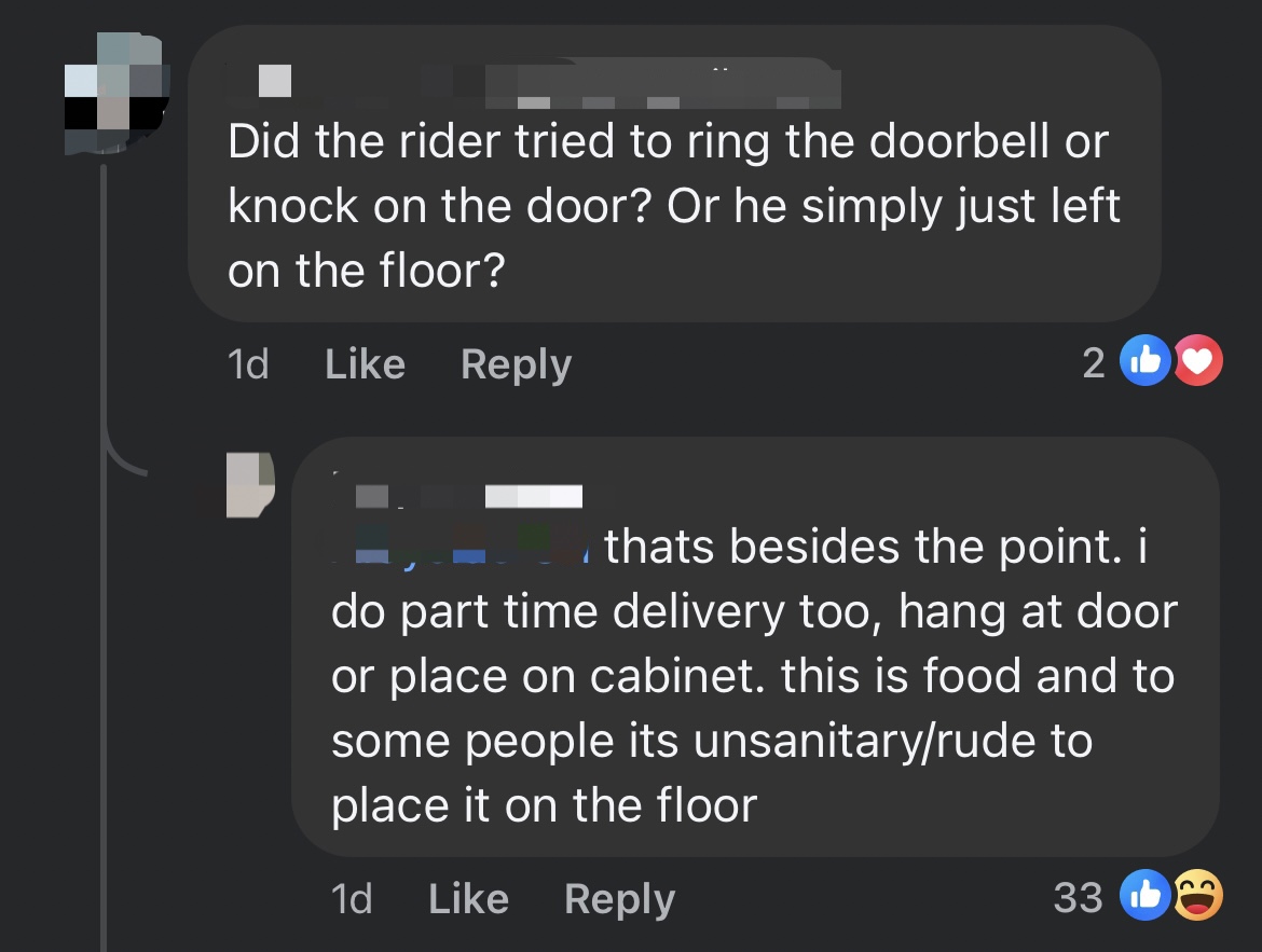 'i'm human, not an animal' — sg man slams delivery rider for putting food on the floor comment 3