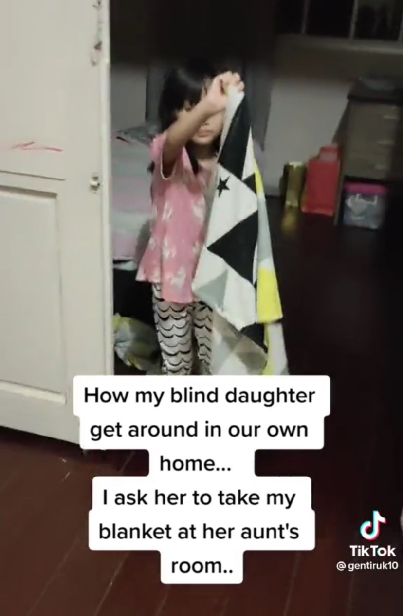 Sabah mom shows her blind daughter's ability to reach things without any help