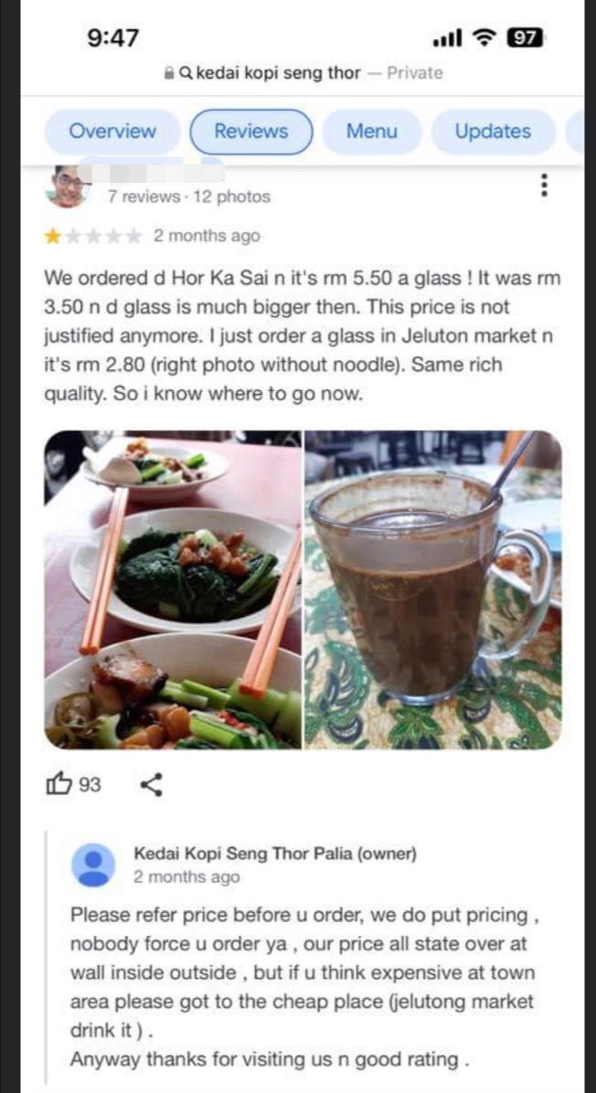 Penang coffee shop shames customer for not ordering drink, closes down after massive backlash comment 4