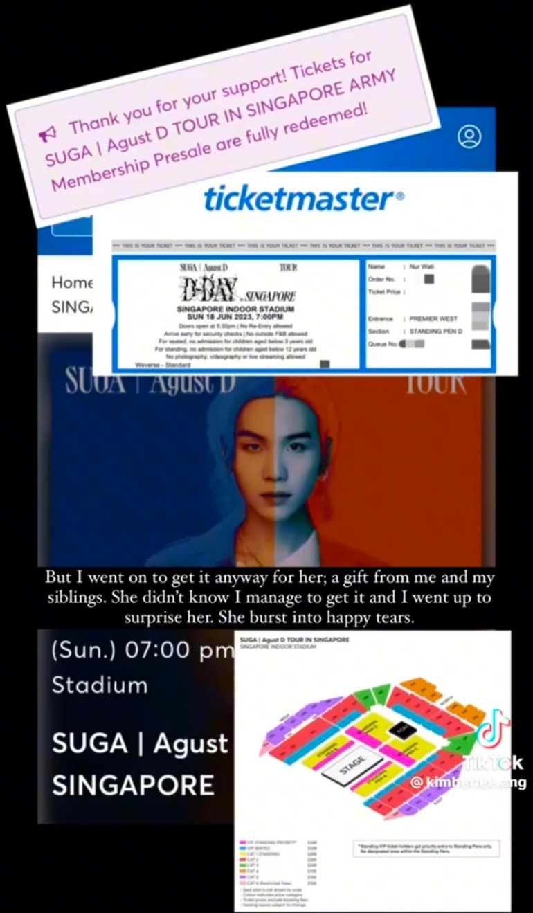 S'porean woman and her siblings make maid's dream come true by gifting her tickets to k-pop artist suga's concert