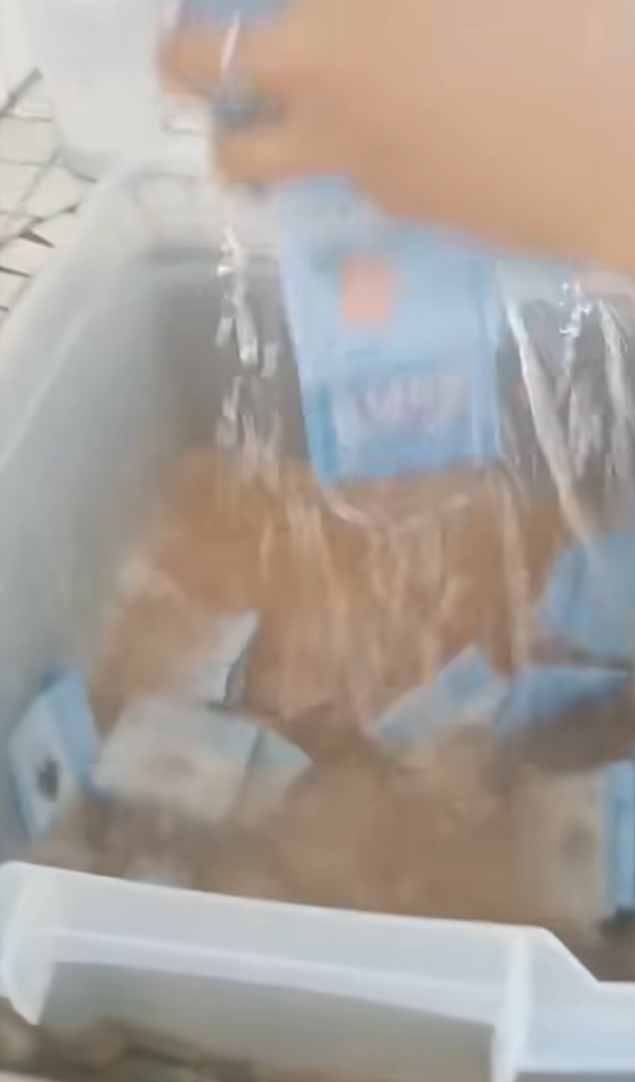 Woman rinses money received from students at a canteen and shows how dirty it actually is