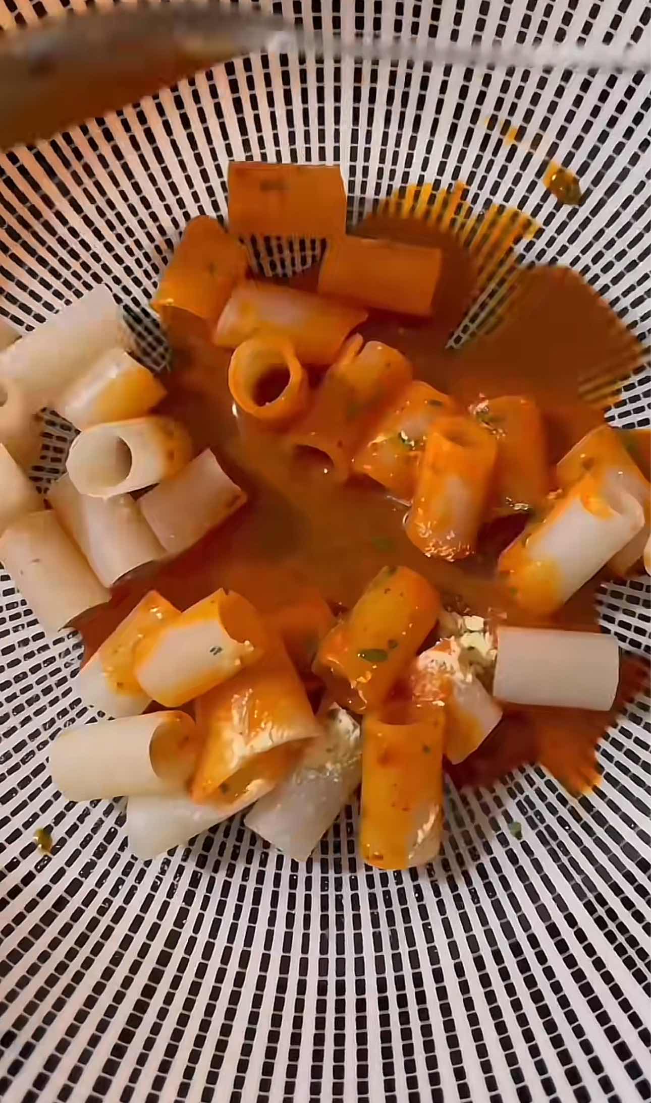 Cooked straw made into pasta