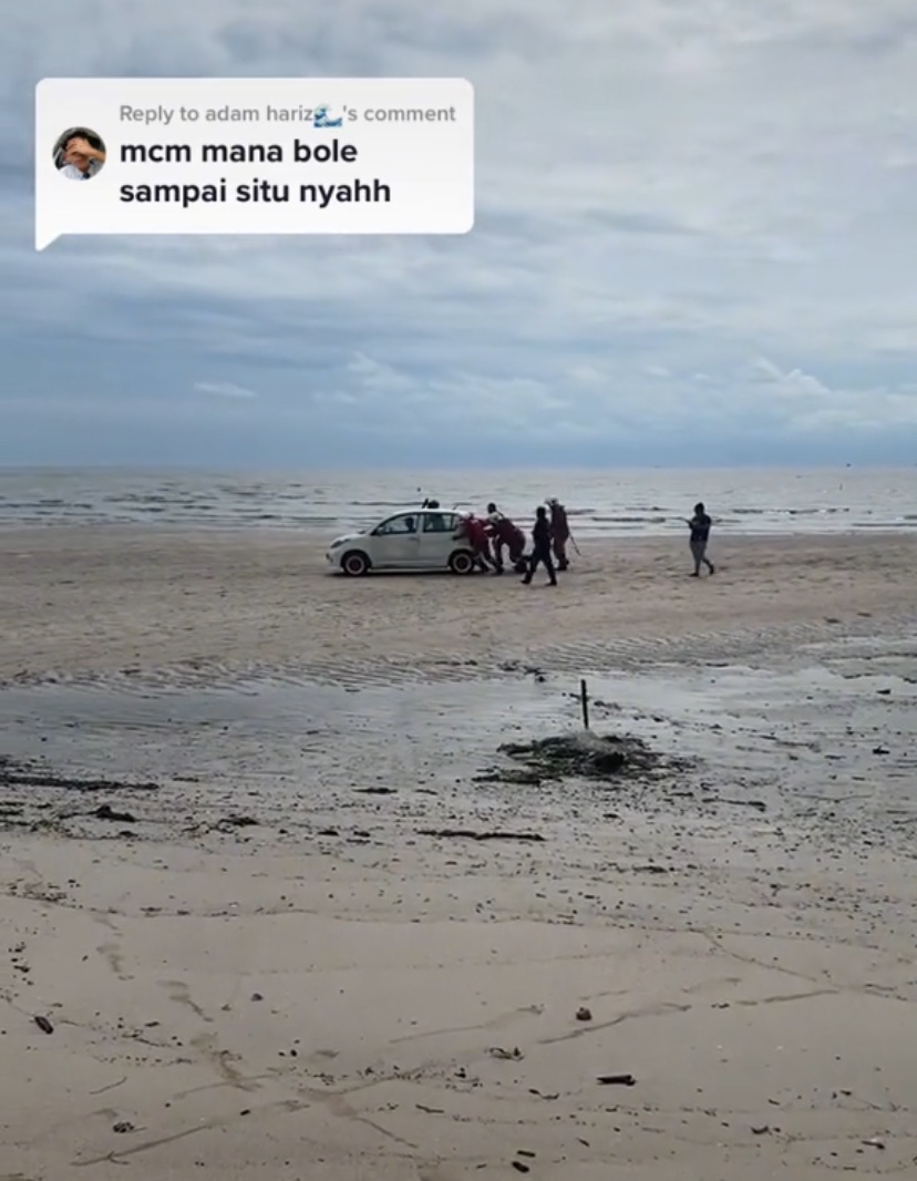 The myvi's back at it again, this time getting itself stuck in the middle of the sea