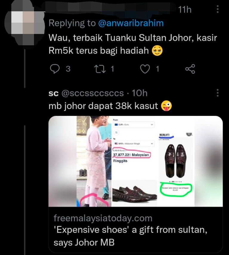 Anwar defends rm5k lv shoes, says it was a gift from johor sultan