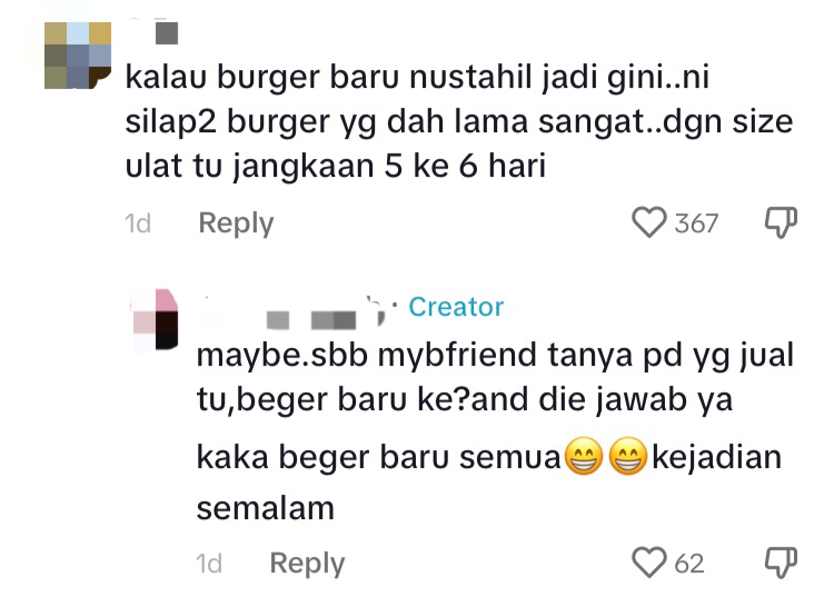M'sian woman shocked to find maggots inside beef burger she bought from r&r stall comment 1