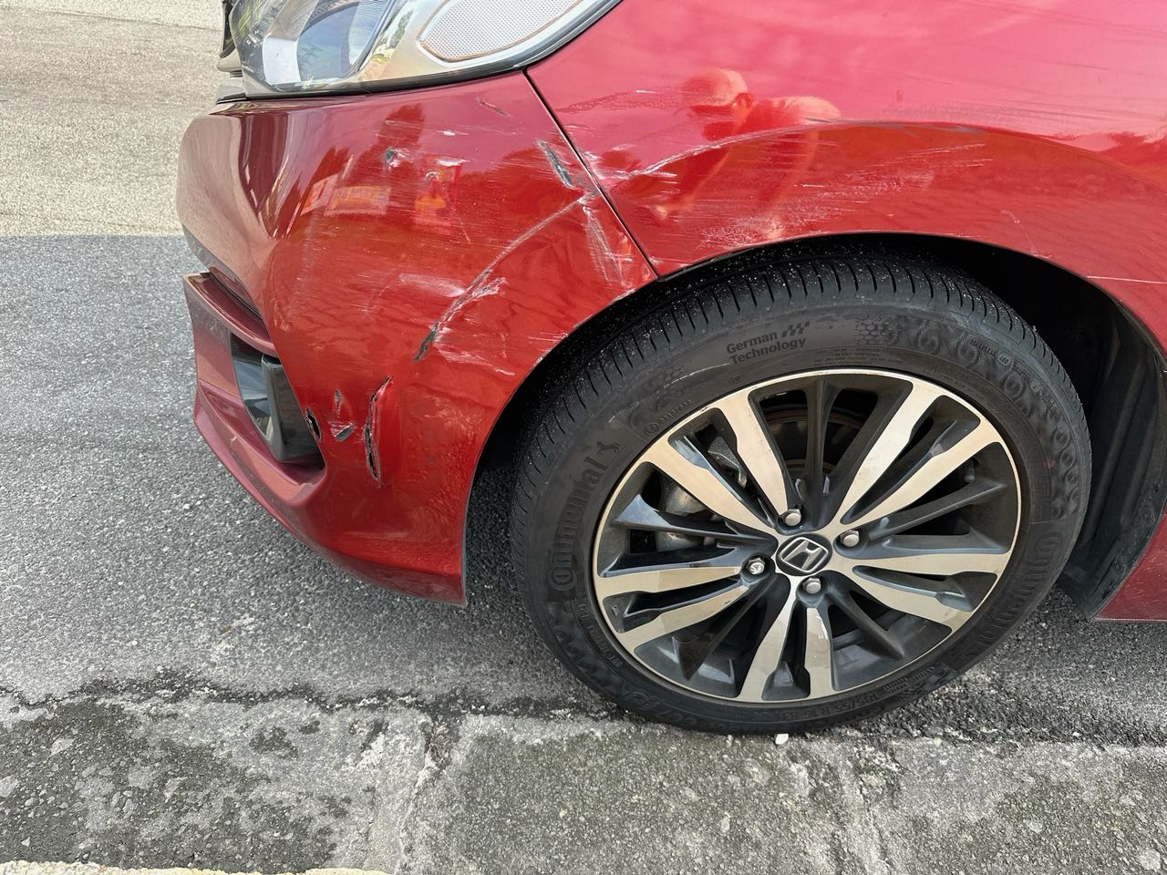 Scratches on a car following an accident