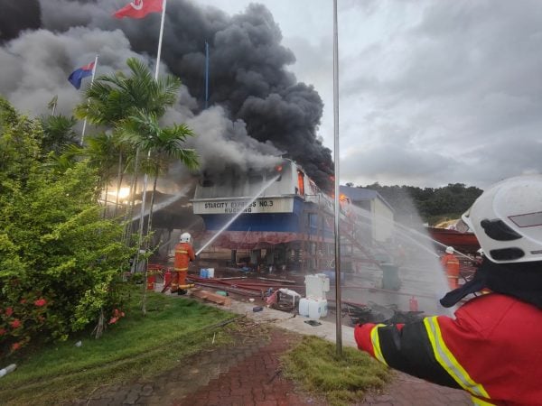 Ferry under repair at langkawi shipyard caught fire | weirdkaya