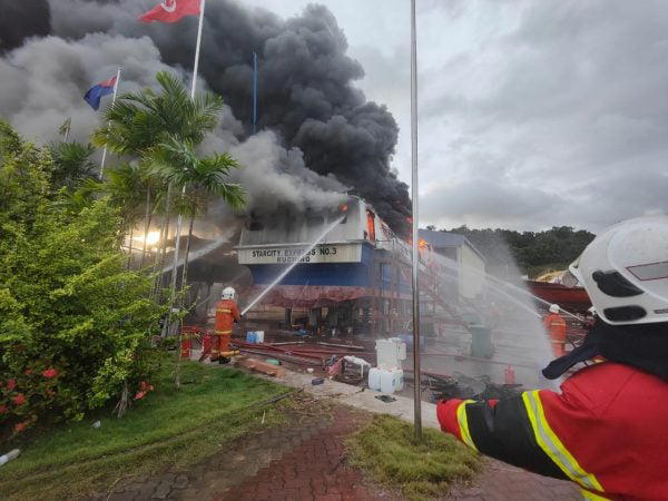 Ferry under repair at langkawi shipyard caught fire | weirdkaya