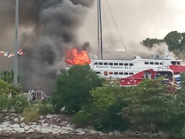 Ferry on fire langkawi shipyard