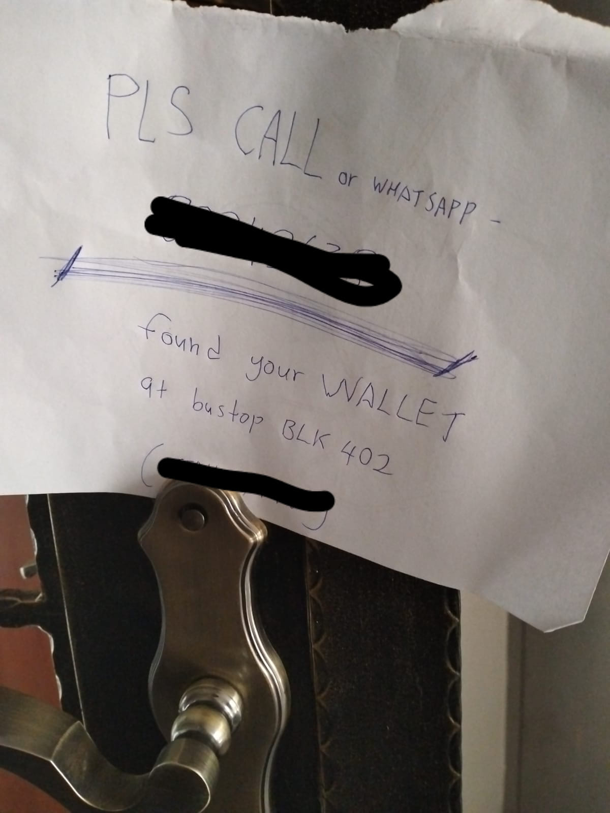 Letter left at the wallet's owner house