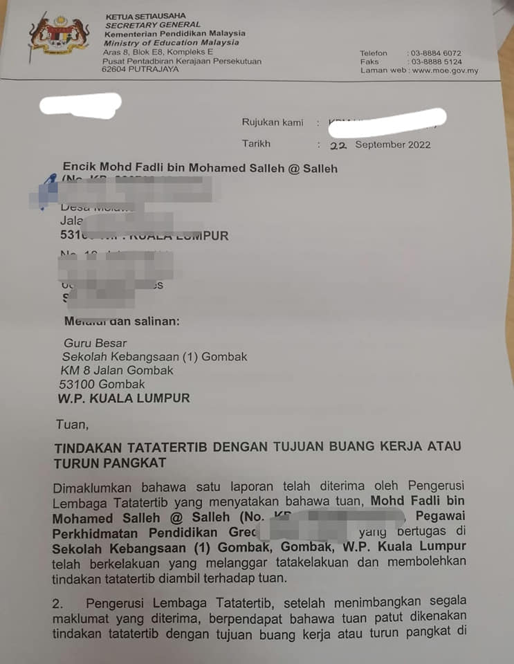 Moe's letter to mohd fadli salleh