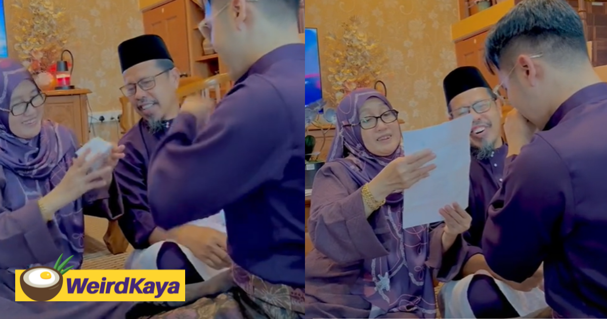 [video] touching tiktok clip of son giving offer letter instead of duit raya to parents goes viral | weirdkaya