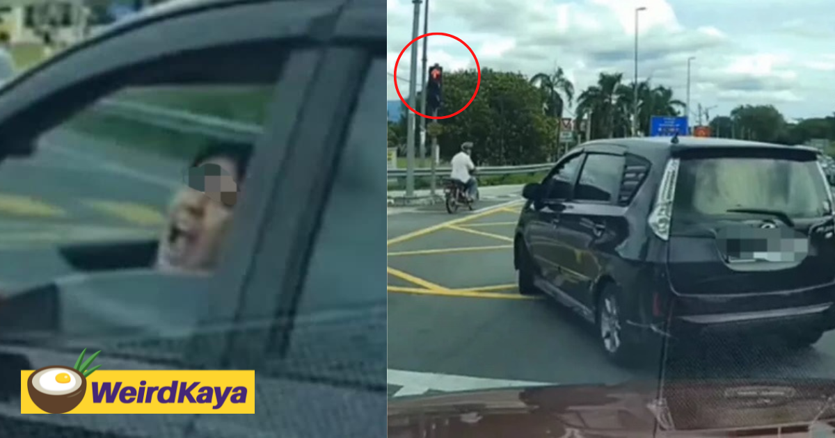 Perodua alza cuts into lane illegally, runs red light & yells angrily at other driver | weirdkaya
