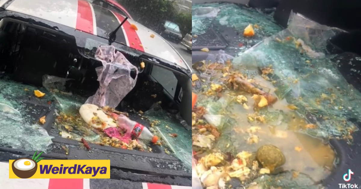 M'sian woman's windscreen smashed after selfish resident throws rubbish from top floor | weirdkaya