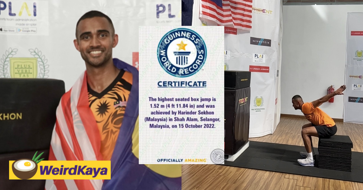 M'sian athlete beats his 2nd guinness world record with highest seated box jump | weirdkaya