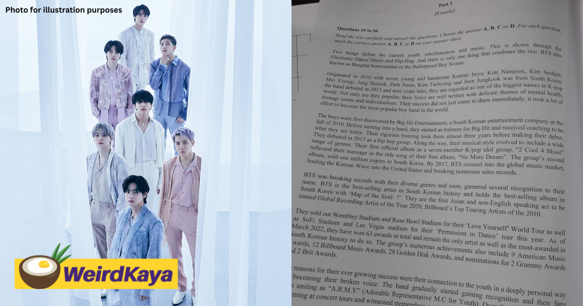 K-pop band bts gets featured in english spm trial paper & m'sian army fans couldn't be happier | weirdkaya