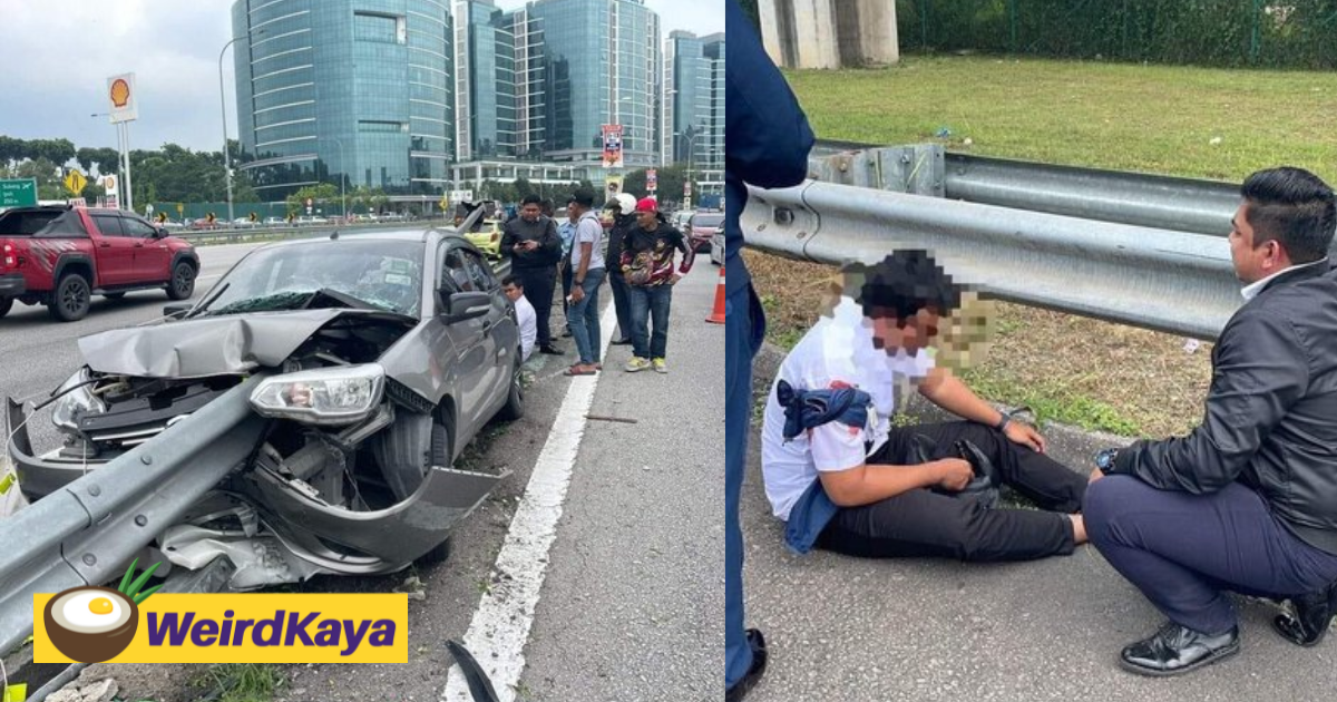 M'sian man cheats death after his car gets 'skewered' along federal highway | weirdkaya