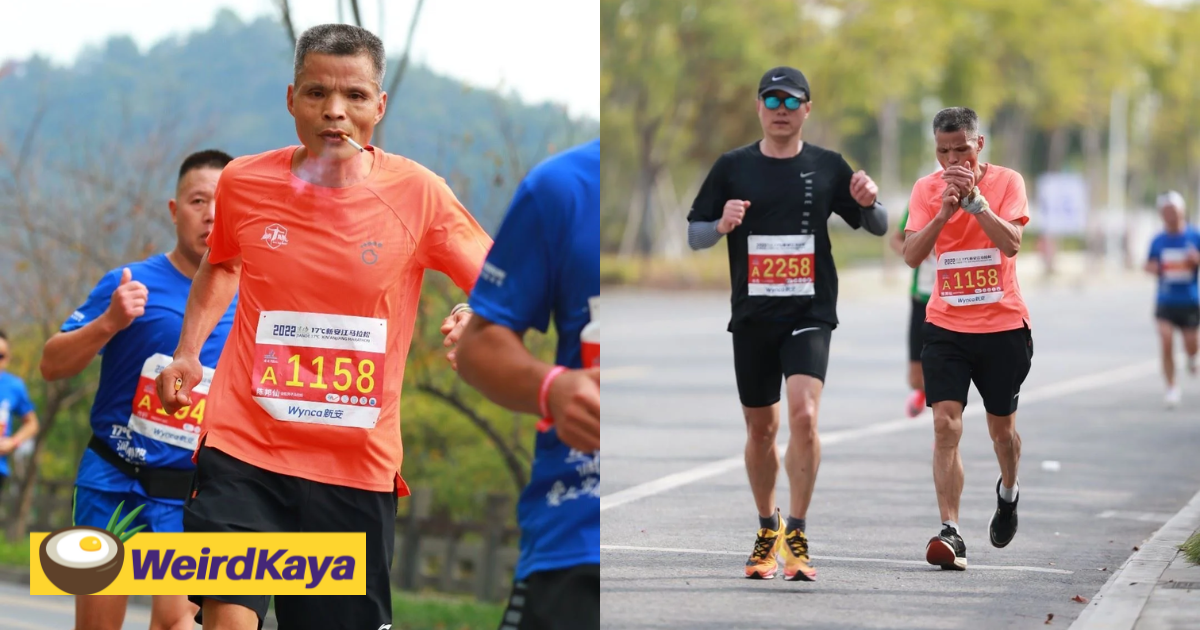 Chinese man finishes 42km marathon while smoking a cigarette | weirdkaya