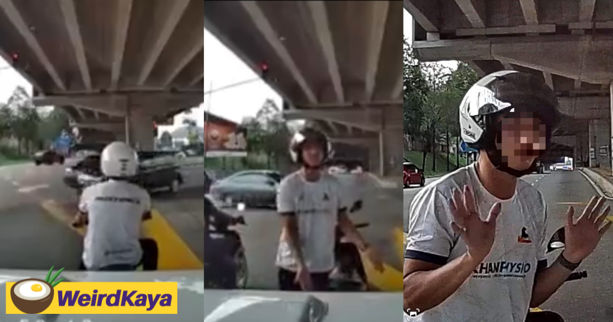 Shady motorcyclist tries to scam m'sian driver, chickens out after seeing dashcam | weirdkaya