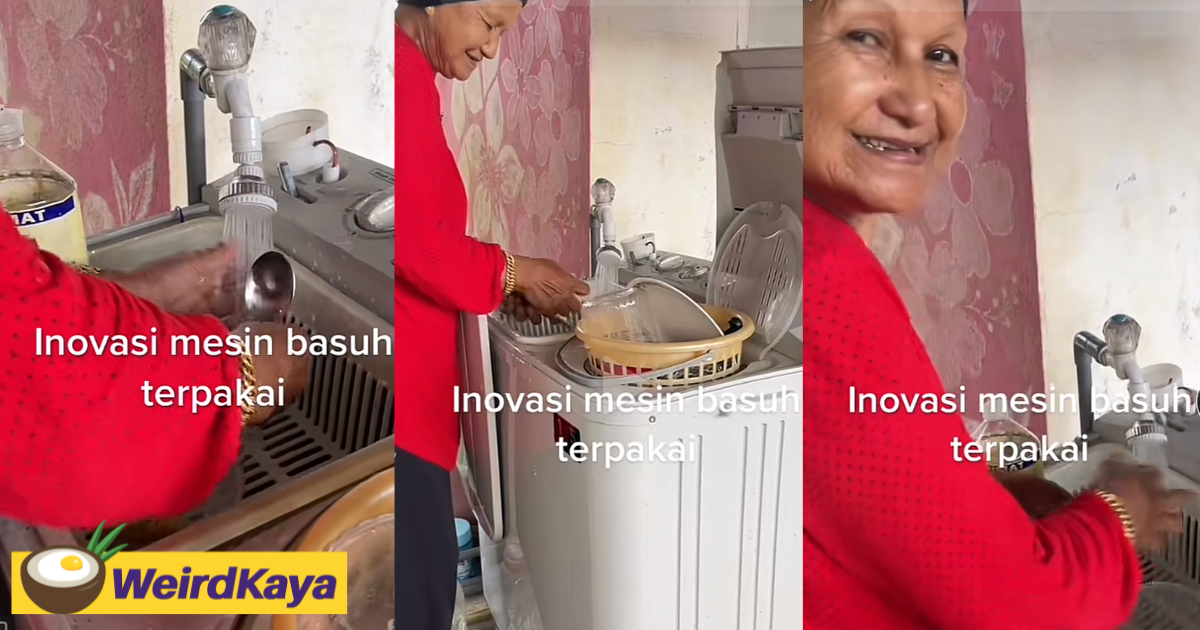 [video] watch this creative 70yo makcik turn an old washing machine into a sink | weirdkaya