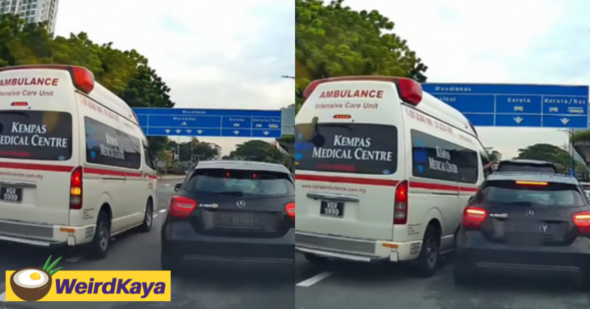 S'pore-registered mercedes refuses to give way to ambulance in jb and causes collision | weirdkaya
