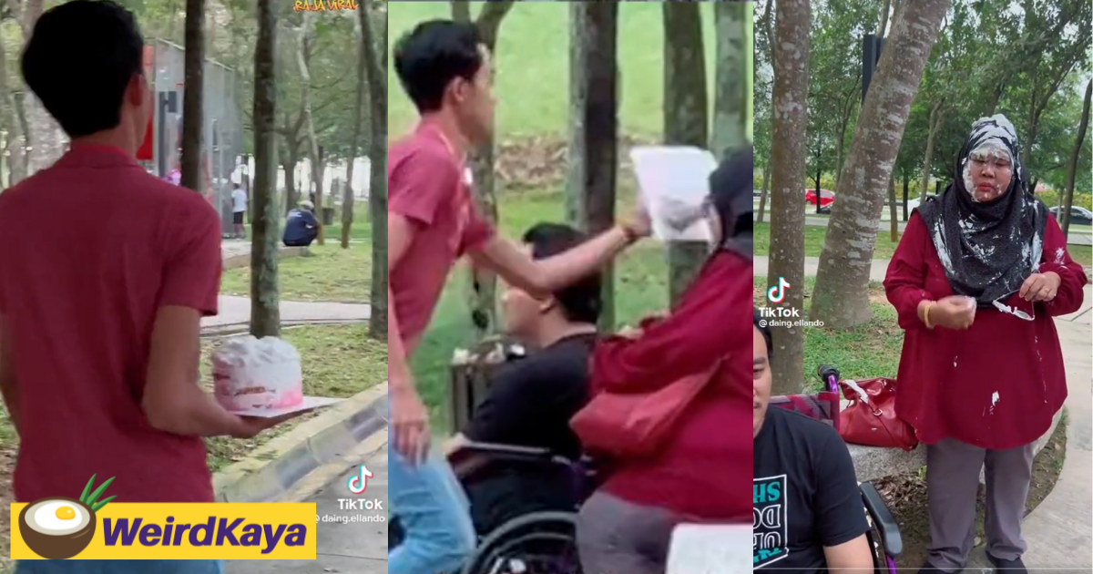M'sian tiktoker smashes cake into woman's face as a prank, gets bashed by netizens | weirdkaya