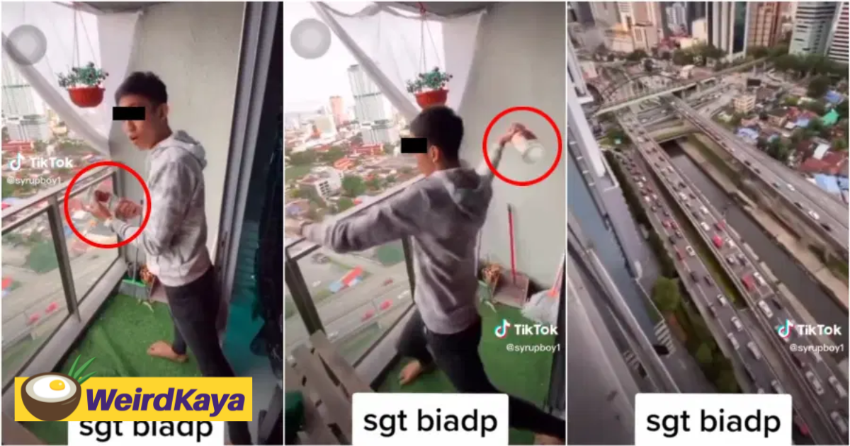 M'sian man throws empty whiskey bottle from balcony onto traffic in kl, now wanted by police | weirdkaya