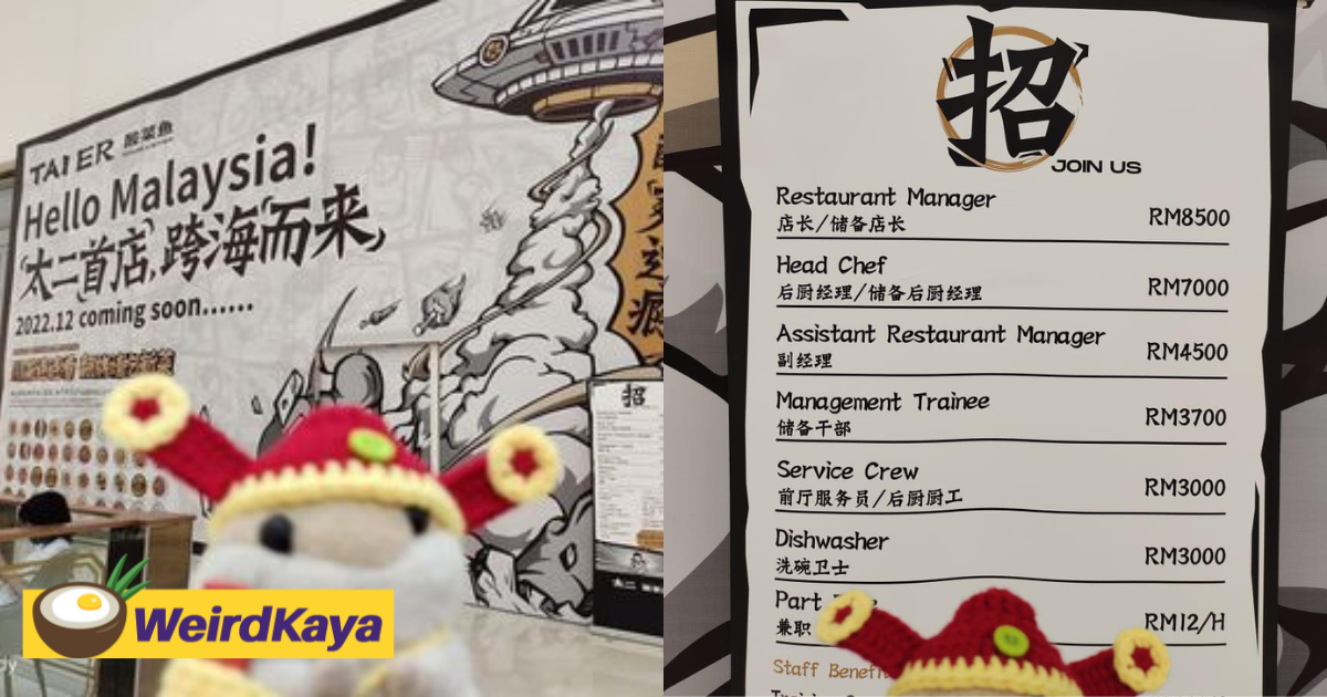 China restaurant opening in pavilion kl offers rm3,000 for dishwasher position | weirdkaya