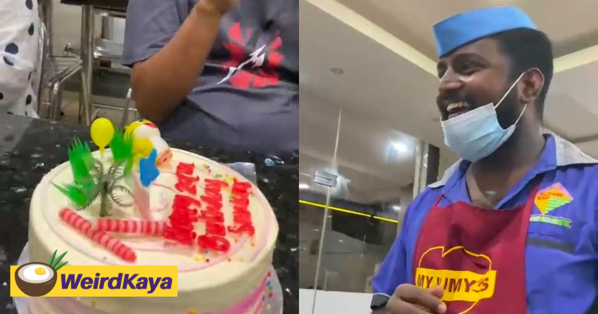 M'sian family surprises mamak waiter on his birthday, netizens are touched | weirdkaya