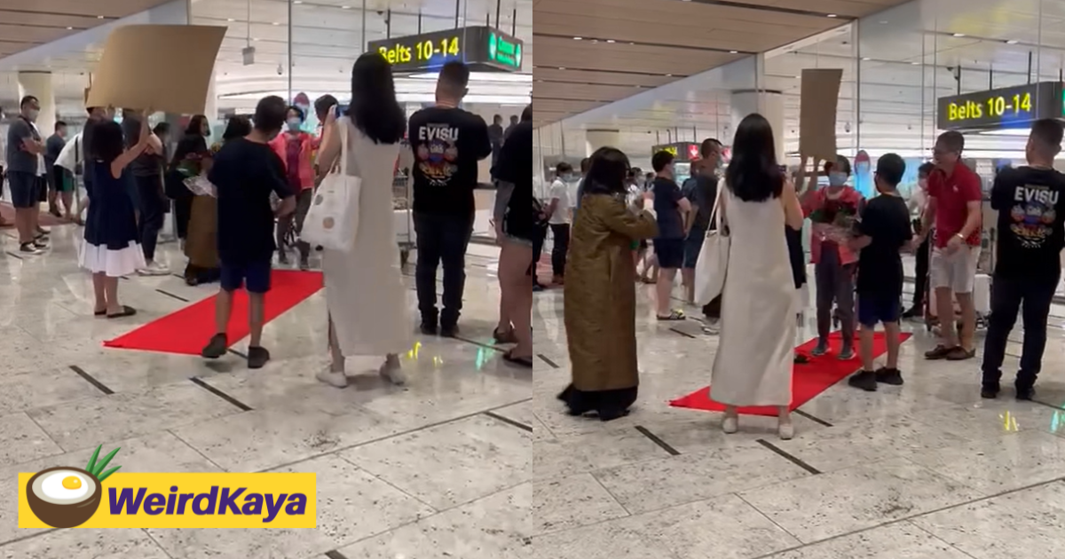 China grandma given red carpet welcome at changi airport after not seeing her family for 3 years | weirdkaya