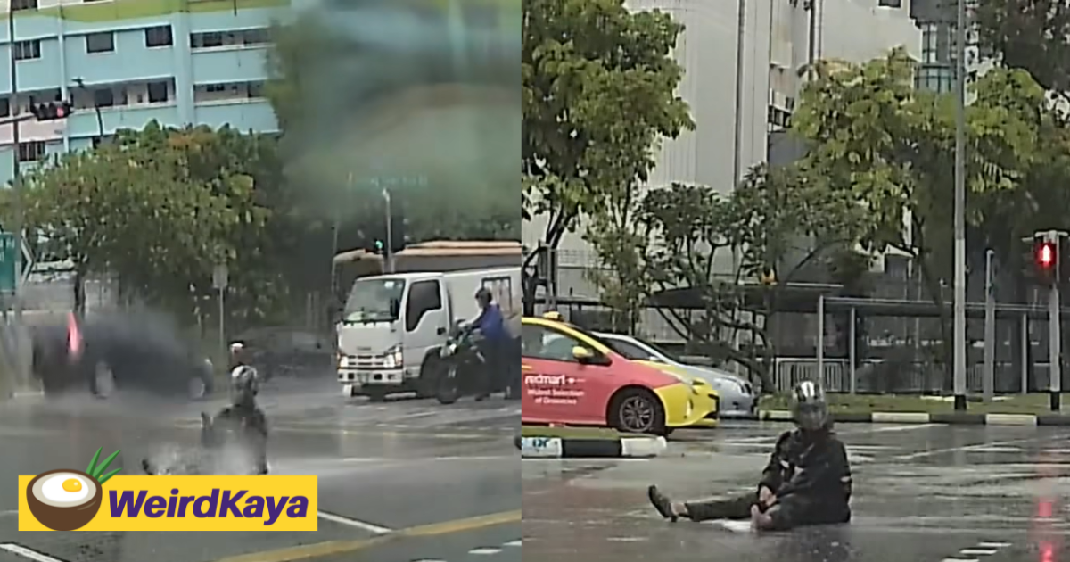 Sg man slides 25m on his butt across slippery road after falling off motorbike | weirdkaya