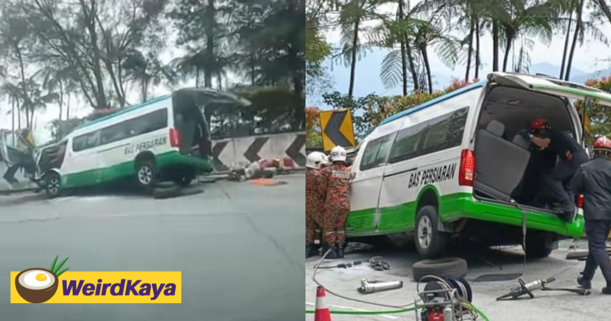 Van with 15 passengers crashes into barrier near genting highlands | weirdkaya